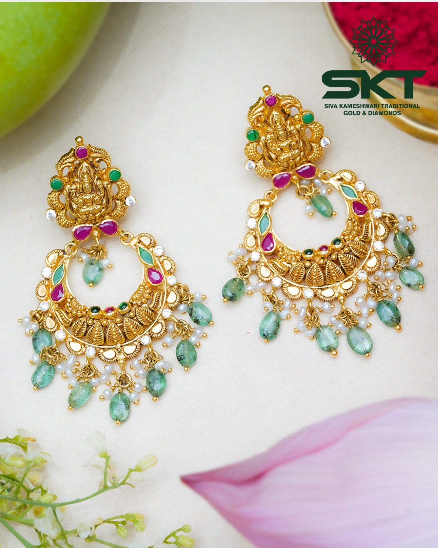 bridal gold jewellery design, gold earrings,